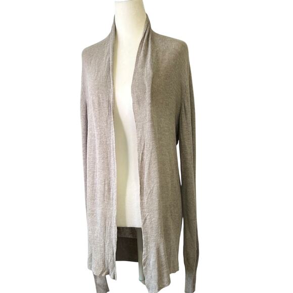 AllSaints woman’s open front gray linen lightweight long cardigan size large - Picture 1 of 4